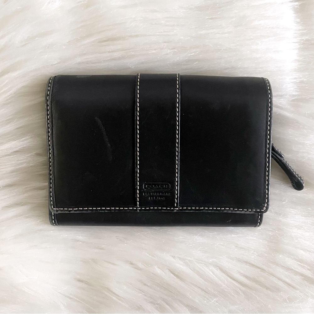 COACH Vintage Genuine Leather Medium Wallet Billfold Bifold Black